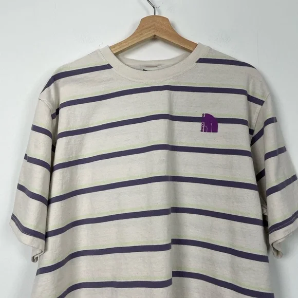 The North Face Short Sleeve Pulover Boxy Striped Cream Purple Women's XL T-Shirt - Picture 4 of 9